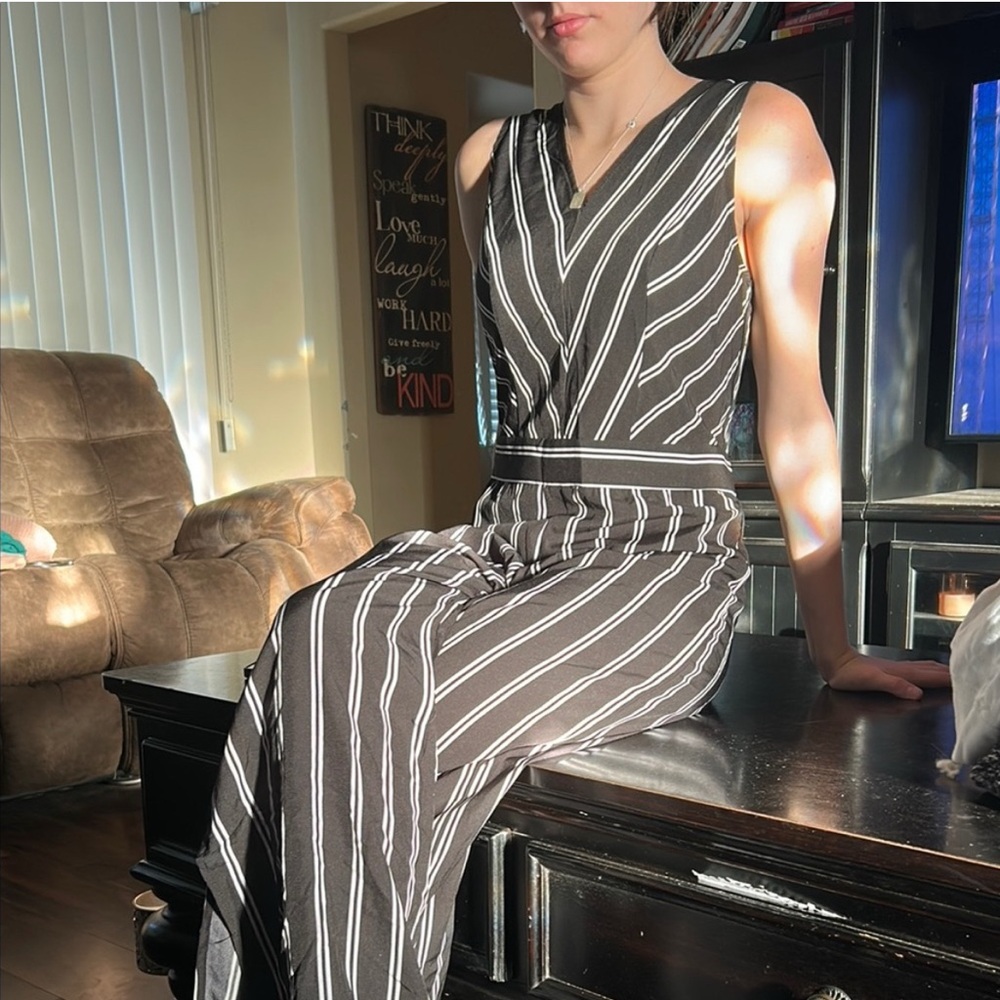 Black and White Striped Sleeveless Jumpsuit